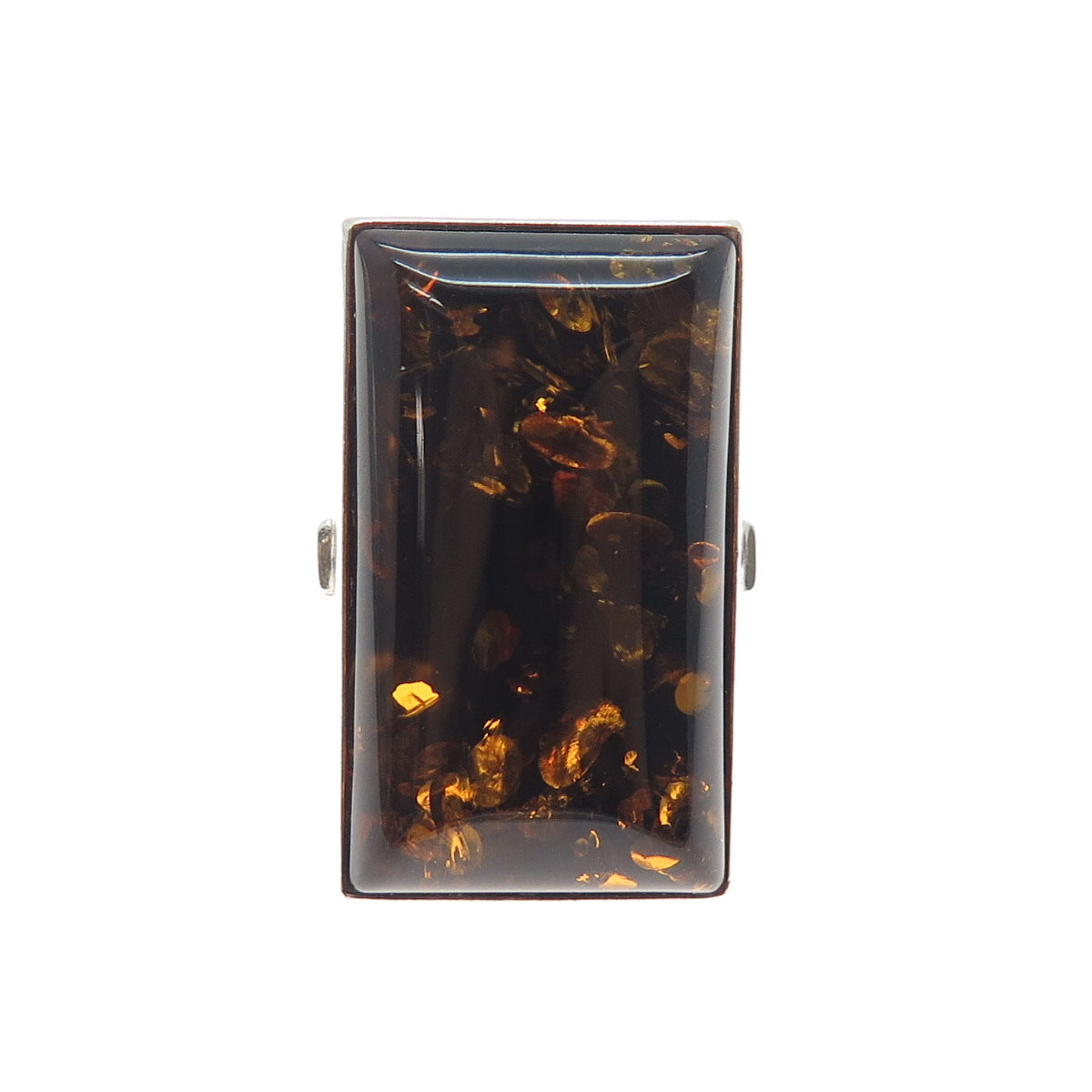 925 Sterling Silver Vintage Poland Real Amber Modernist Ring Size 6.75