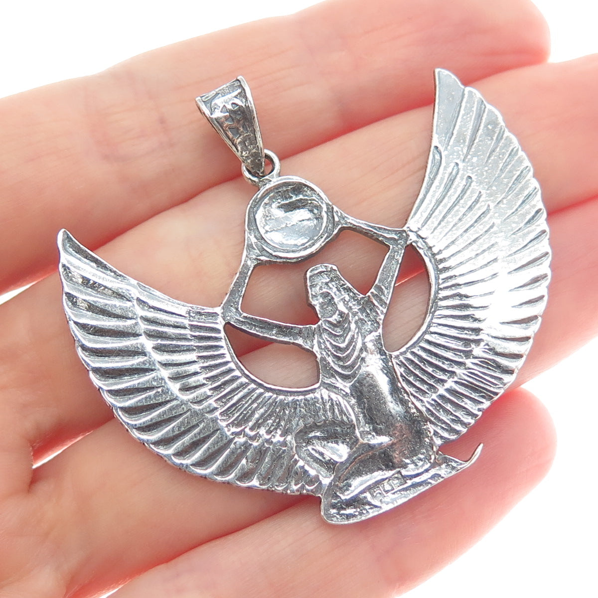 800 Silver Vintage Egyptian Goddess Isis Oxidized Charm Pendant