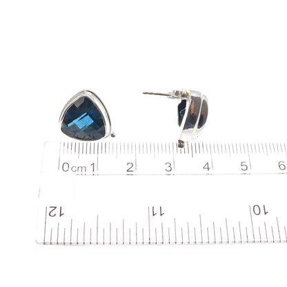 SARDA 925 Sterling Silver Vintage Real London Blue Topaz Triangle Stud Earrings