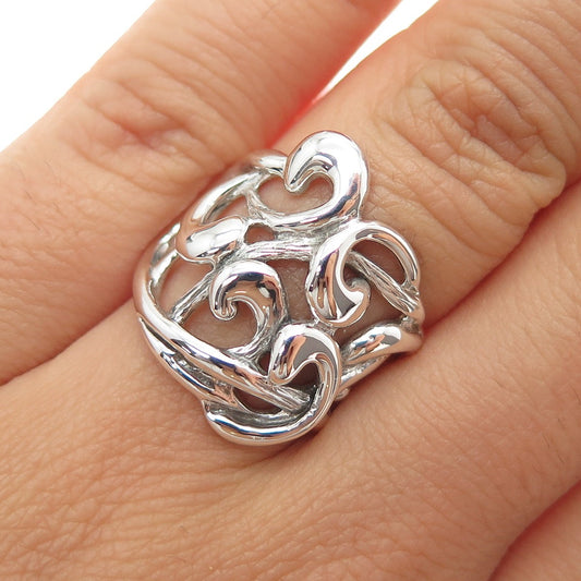 HAGIT GORALI 925 Sterling Vintage Israel Ornate Modernist Oxidized Ring Size 6