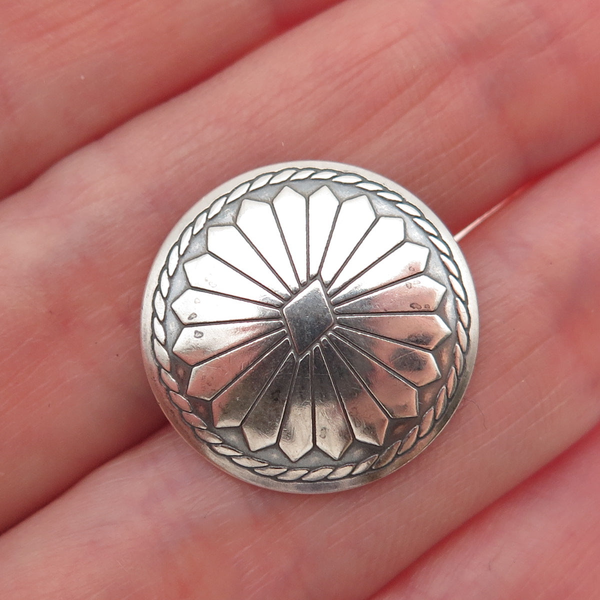 Old Pawn 925 Sterling Silver Vintage Southwestern Concho Oxidized Tribal Button