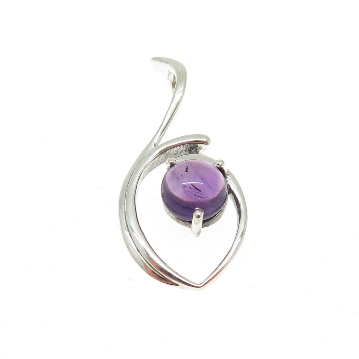 925 Sterling Silver Real Amethyst Gemstone Modernist Slide Pendant