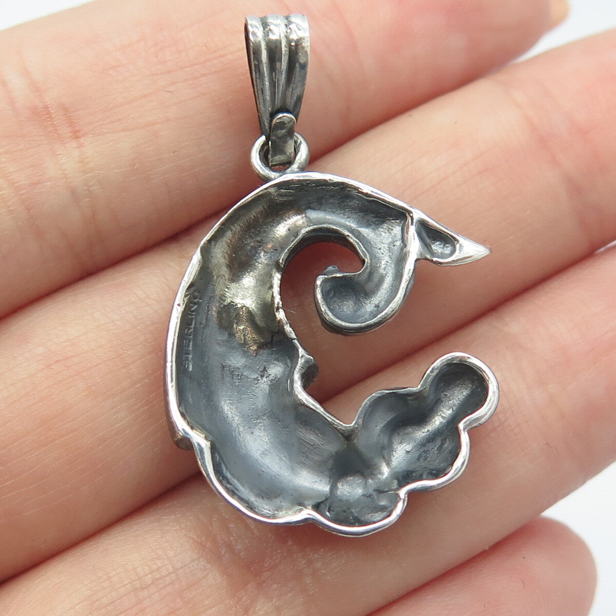 925 Sterling Silver Vintage Floral Oxidized Pendant