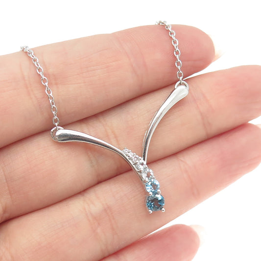 925 Sterling Silver Real White Light Blue London Topaz Cable Chain Necklace 18"