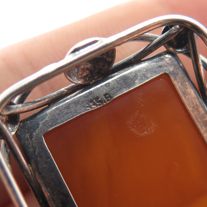 835 Silver Vintage European Real Butterscotch Amber Modernist Charm Pendant