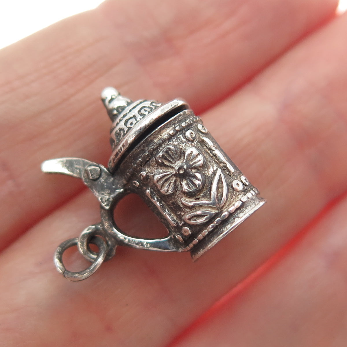 835 Silver Vintage Beer Stein Oxidized Minimalist Locket 3D Charm Pendant