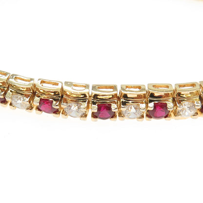 ROSS SIMONS 925 Sterling Silver Gold Plated Lab-Created Ruby C Z Bracelet 7.25"