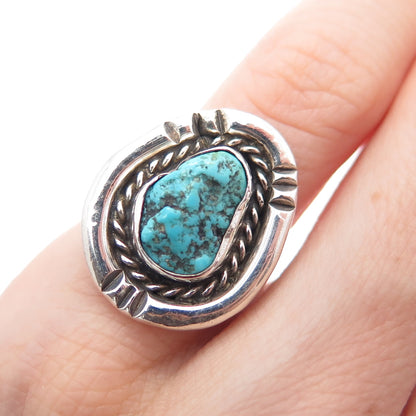 Old Pawn Sterling Silver Vintage Southwestern Turquoise Tribal Ring Size 3.75