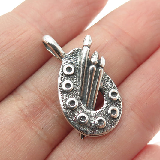 925 Sterling Silver Vintage Artist's Palette Oxidized Charm Pendant