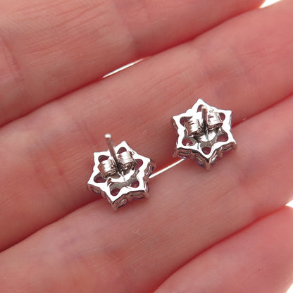 925 Sterling Silver Real Round-Cut Diamond & Tanzanite Floral Stud Earrings