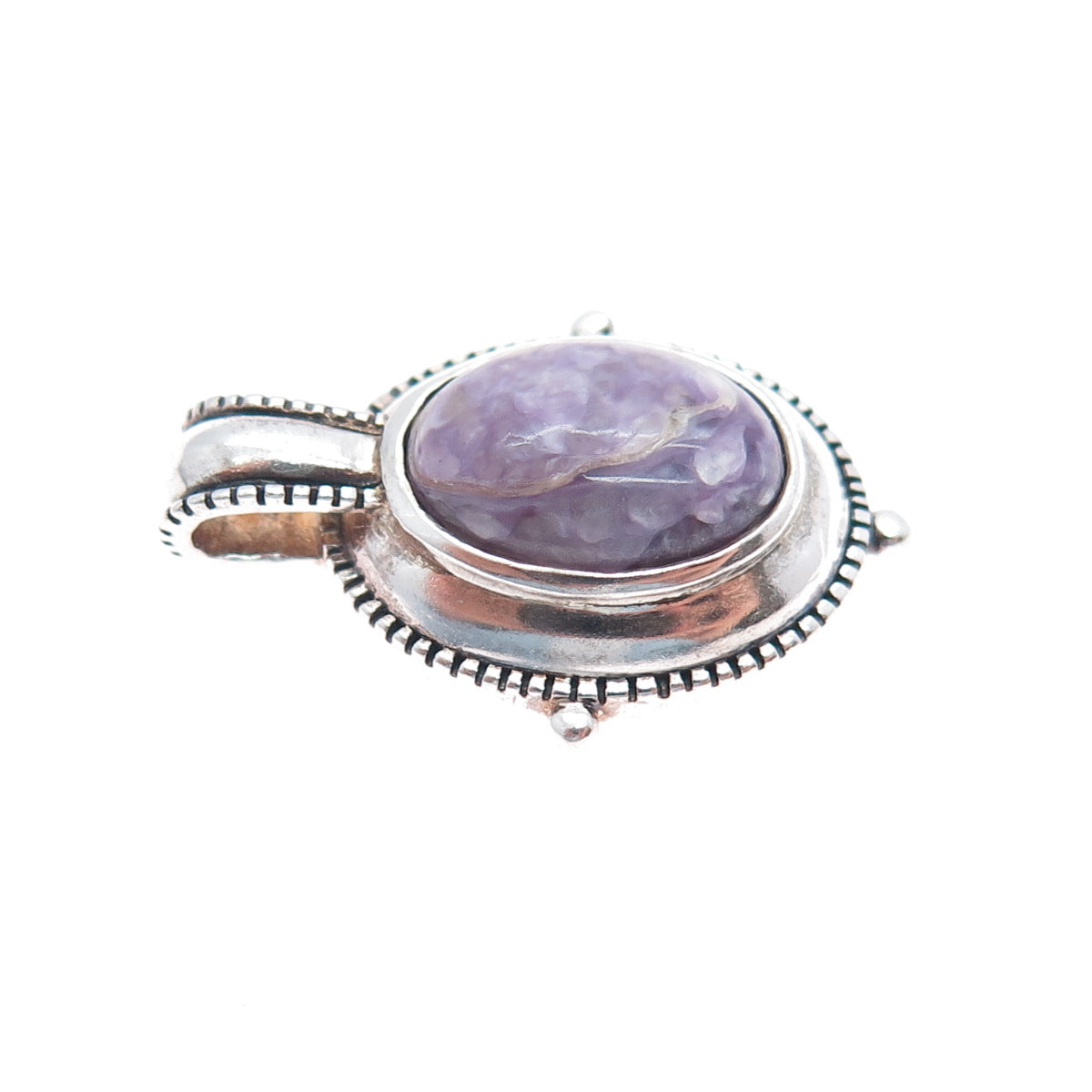 925 Sterling Silver Vintage Real Charoite Oxidized Charm Pendant
