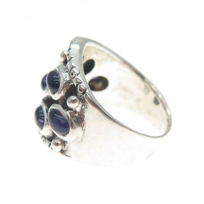 925 Sterling Silver Vintage Real Amethyst Modernist Oxidized Ring Size 6