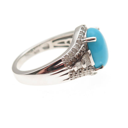 D'Joy 925 Sterling Silver Real Cognac & White Diamond Turquoise Ring Size 7.75