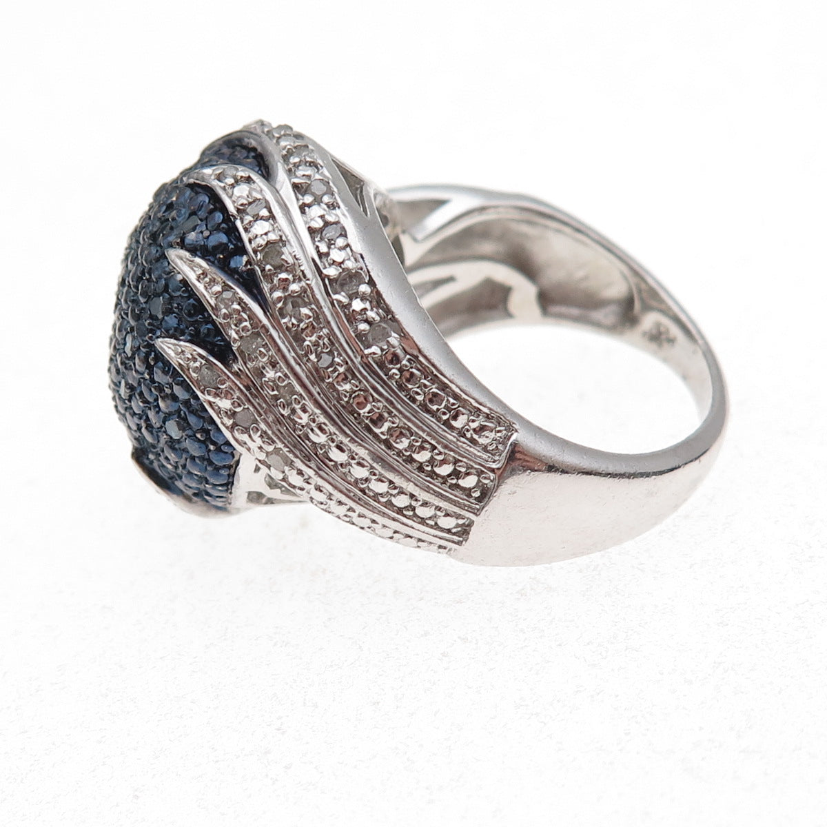 Chuck Clemency 925 Sterling Silver Real Blue & White Diamond Dome Ring Size 8