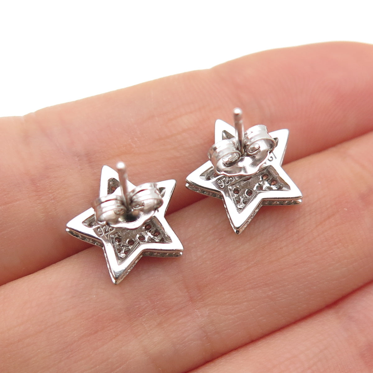 925 Sterling Silver Round-Cut Star Stud Earrings