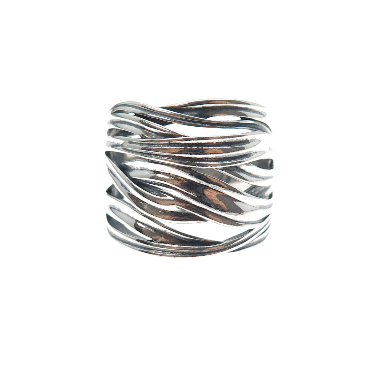 925 Sterling Silver Vintage Modernist Crisscross Oxidized Ring Size 10