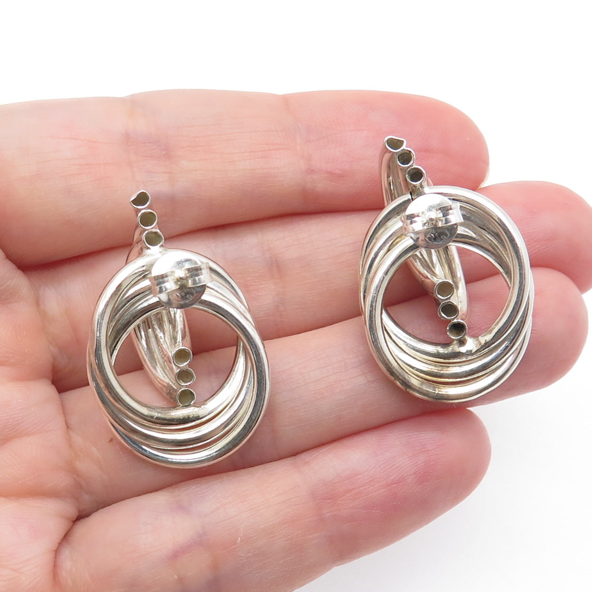 925 Sterling Silver Vintage Modernist Interlocked Circle Earrings