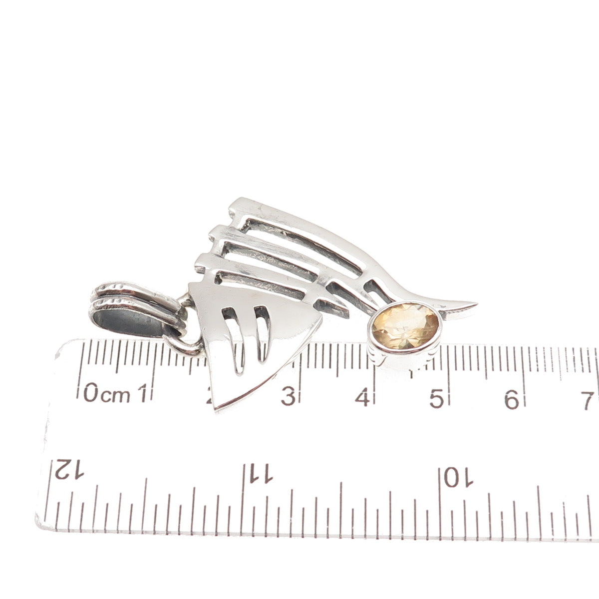 925 Sterling Silver Vintage Real Citrine Modernist Oxidized Pendant