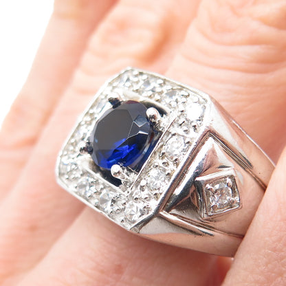 925 Sterling Silver Round-Cut Blue & White C Z Ring Size 10.25