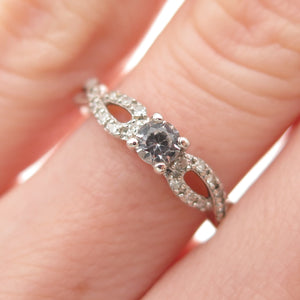 925 Sterling Silver Real Round-Cut Diamond & White Topaz Engagement Ring Size 5