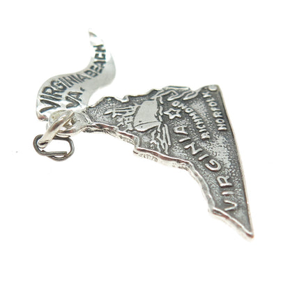 PACIFIC JEWELRY Sterling Silver Vintage Virginia Beach VA Map Charm Pendant