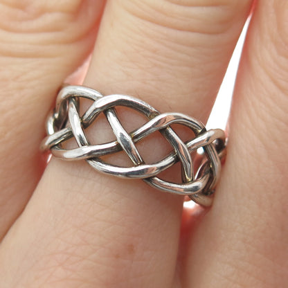 925 Sterling Silver Vintage Mexico Woven Band Ring Size 9