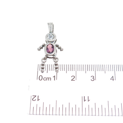 925 Sterling Vintage Amethyst & C Z February Birthstone Boy Articulated Pendant