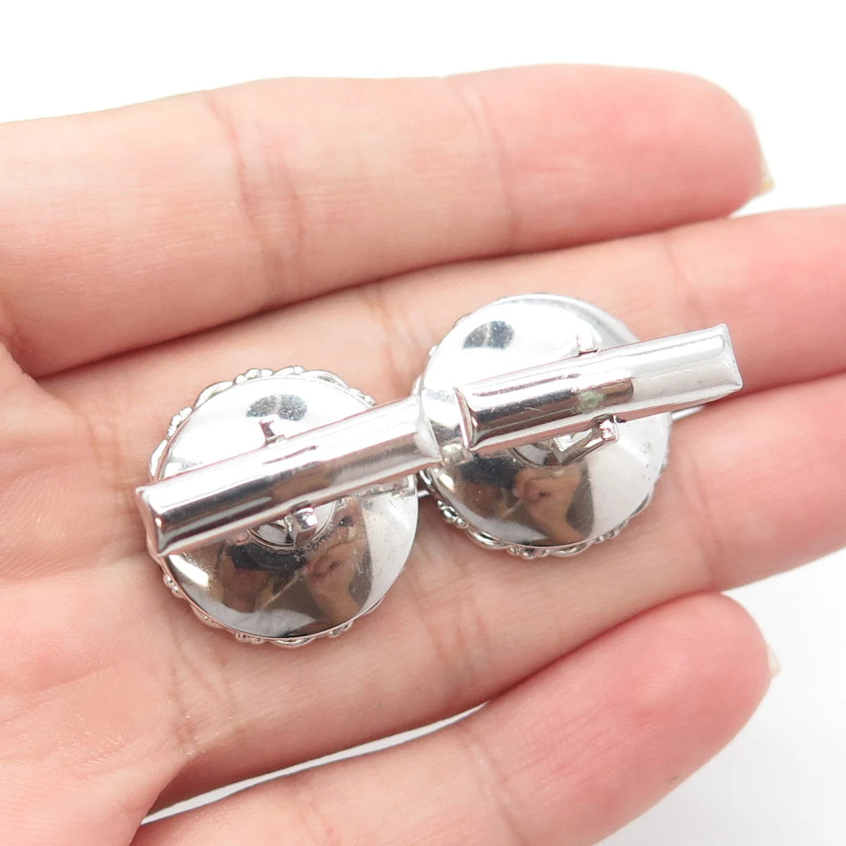 925 Sterling Silver Vintage Real Cabochon Sapphire Gem Swirl Round Cufflinks