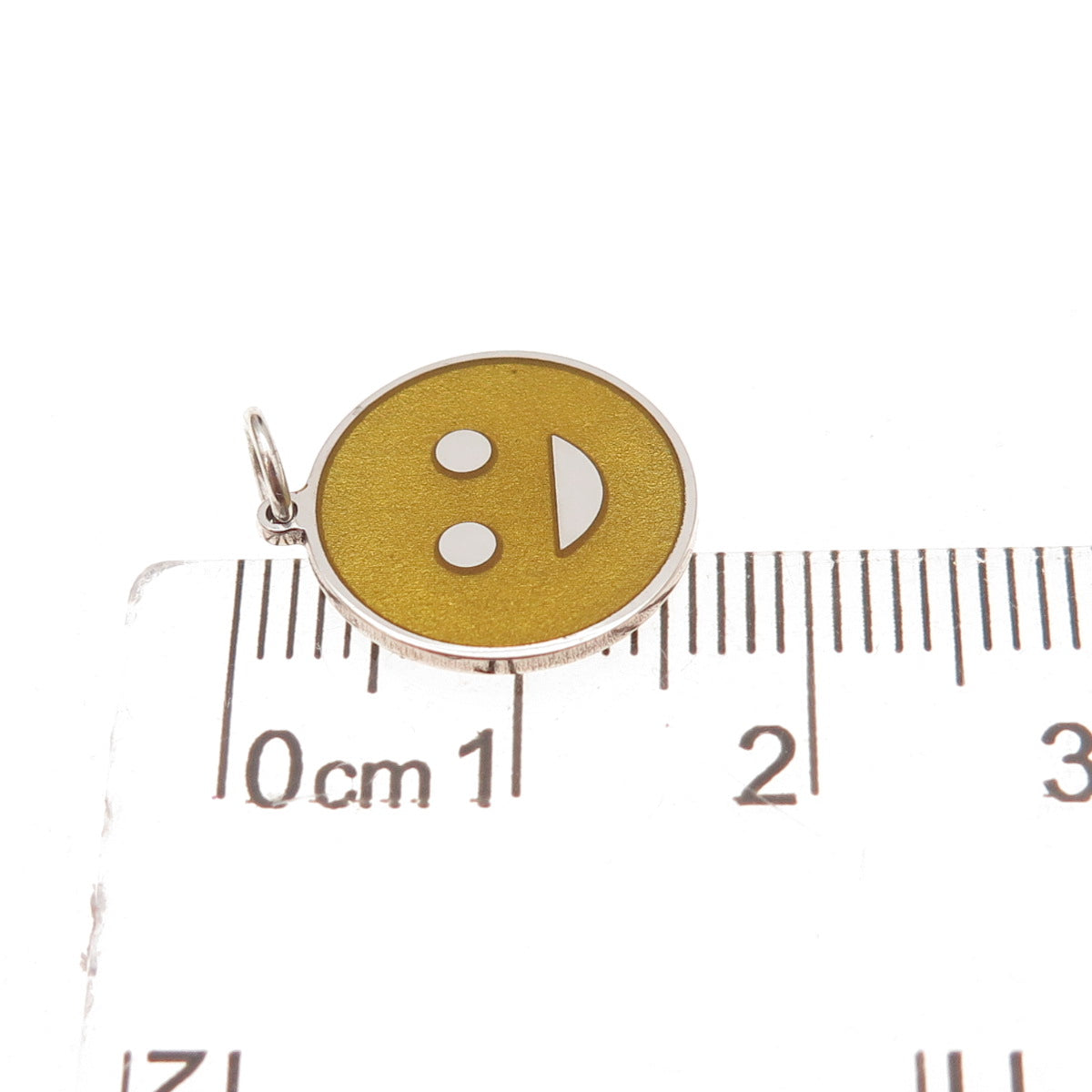 925 Sterling Silver Yellow Enamel Smiling Face Emoji Charm Pendant