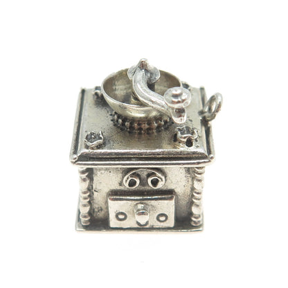 BEAU 925 Sterling Silver Antique Art Deco Coffee Grinder 3D Pendant