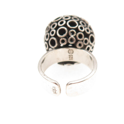 925 Sterling Silver Vintage Modernist Ball Oxidized Adjustable Ring Size 5.25