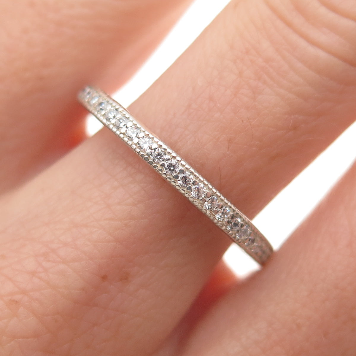Pandora 925 Sterling Silver C Z Sparkle and Hearts Band Ring Size 9.25