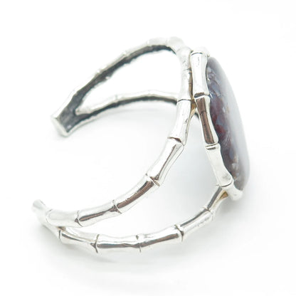 925 Sterling Silver Vintage Real Cabochon Agate Adjustable Cuff Bracelet 6.5"