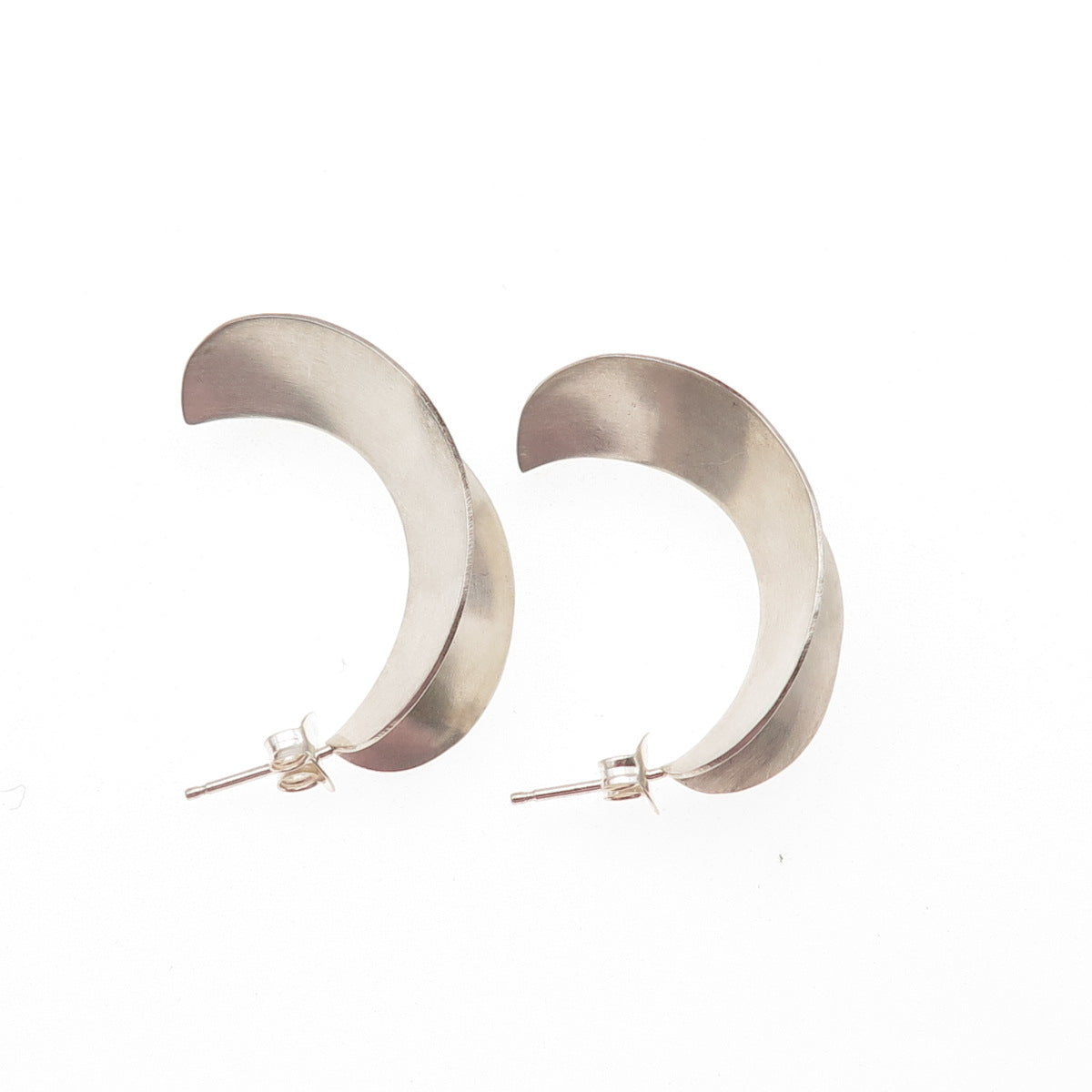 925 Sterling Silver Vintage Modernist Crescent Hoop Earrings