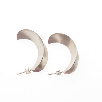 925 Sterling Silver Vintage Modernist Crescent Hoop Earrings