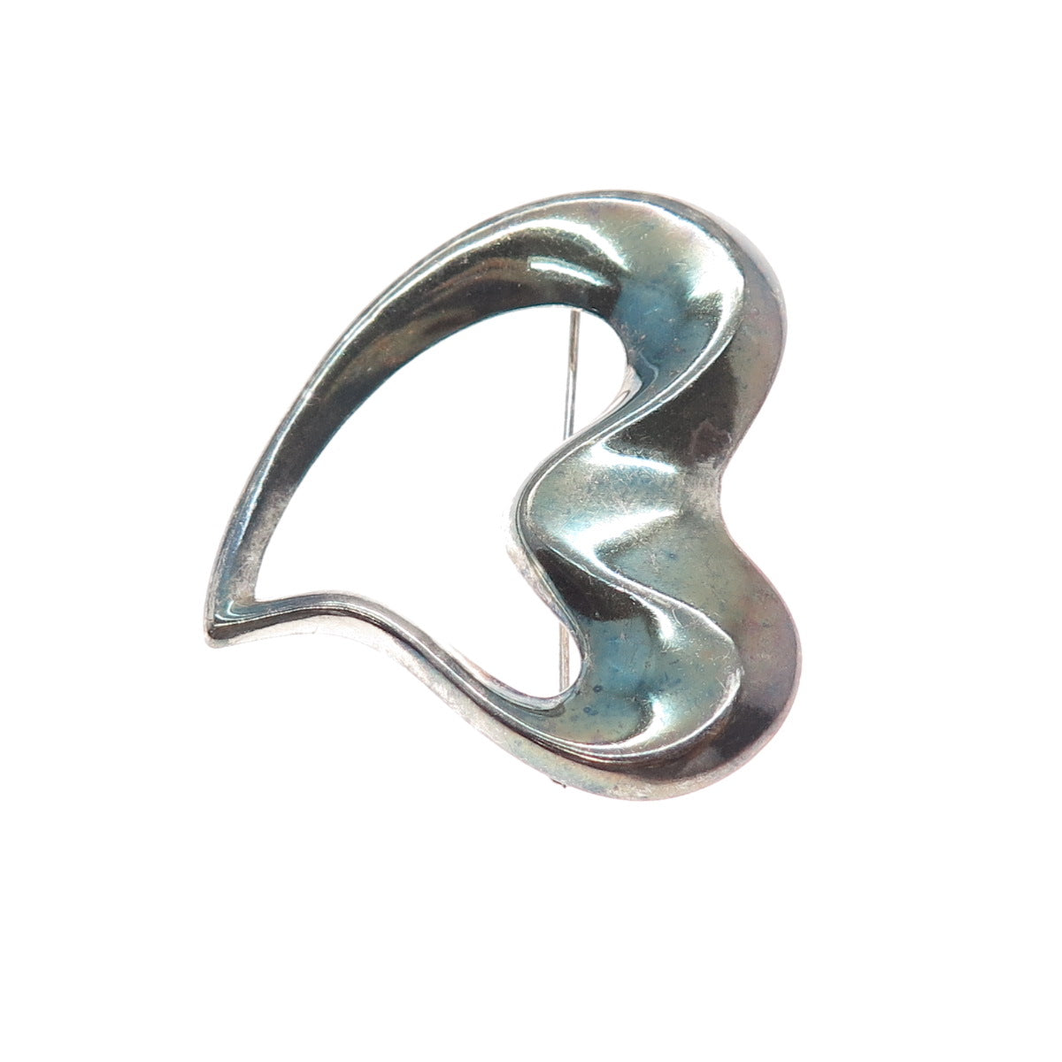 BOMA 925 Sterling Silver Vintage Modernist Heart Oxidized Pin Brooch