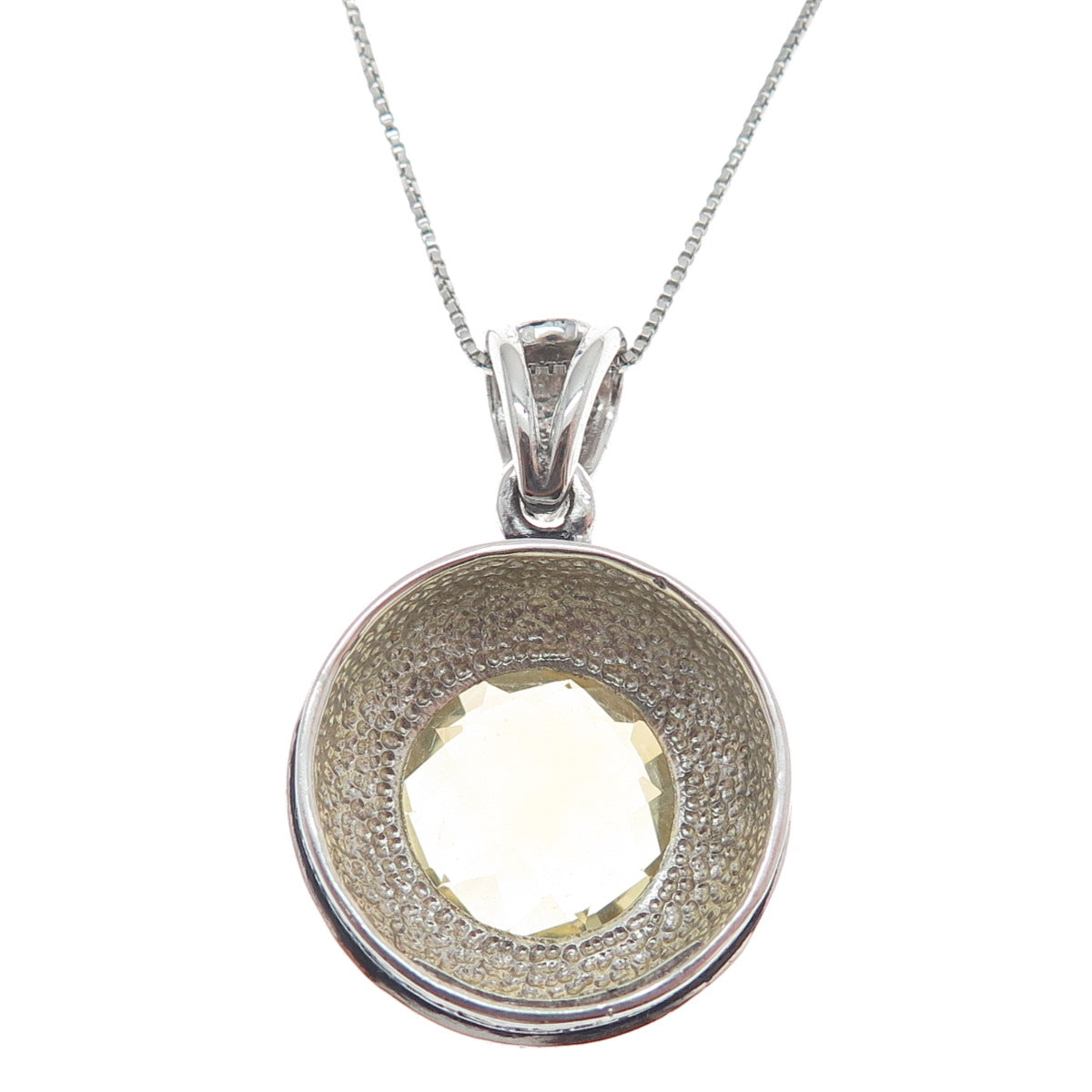 FADI Sterling Silver 2-Tone Real Round-Cut Smoky Quartz Box Chain Necklace 18"