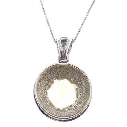 FADI Sterling Silver 2-Tone Real Round-Cut Smoky Quartz Box Chain Necklace 18"