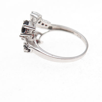 925 Sterling Silver Vintage Real Marquise & Round-Cut Red Garnet Ring Size 7