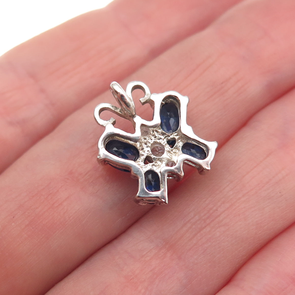 925 Sterling Silver Blue & White C Z Butterfly Mini Slide Charm Pendant