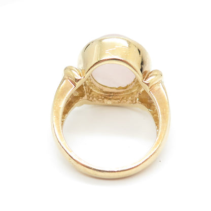 925 Sterling Silver Gold Plated Vintage Real Rose Quartz Ring Size 8.75