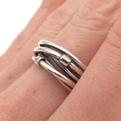 Pandora 925 Sterling Silver & Gold Accent Rope Crisscross Ring Size 7