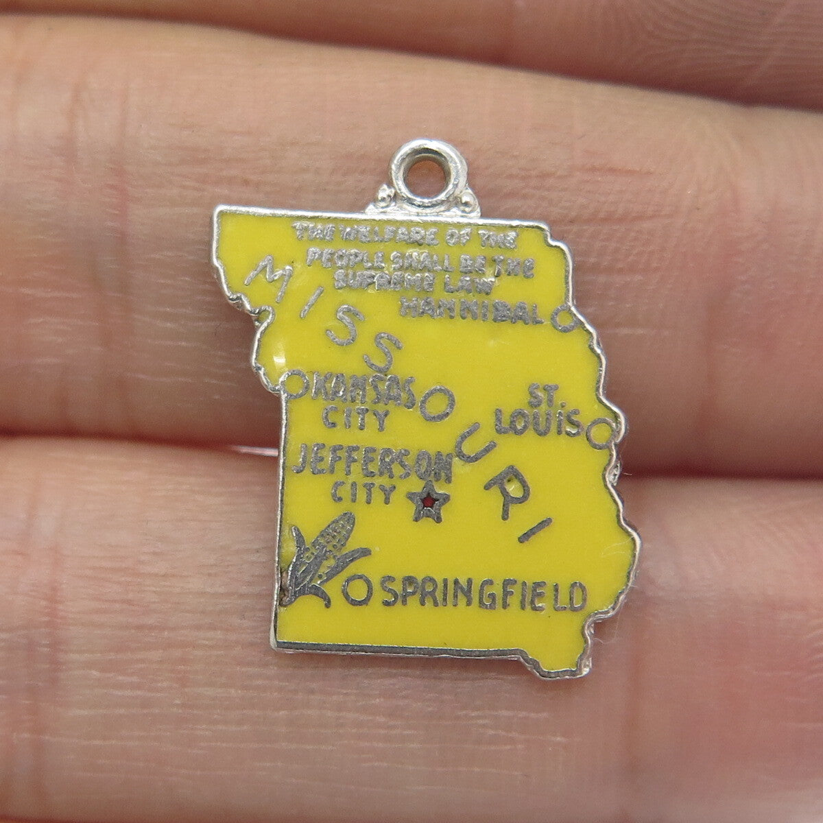 925 Sterling Silver Vintage Enamel Missouri State Map Minimalist Charm Pendant