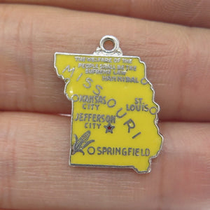 925 Sterling Silver Vintage Enamel Missouri State Map Minimalist Charm Pendant