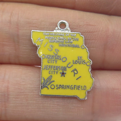 925 Sterling Silver Vintage Enamel Missouri State Map Minimalist Charm Pendant