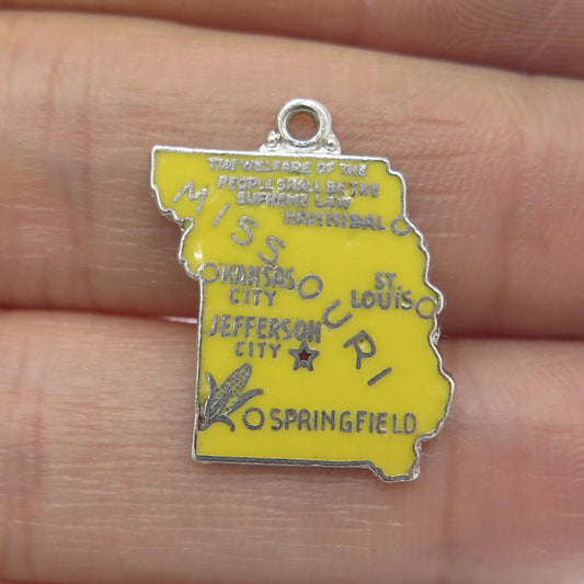 925 Sterling Silver Vintage Enamel Missouri State Map Minimalist Charm Pendant