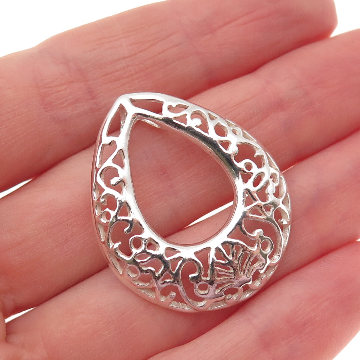 925 Sterling Silver Vintage Ornate Teardrop Slide Charm Pendant