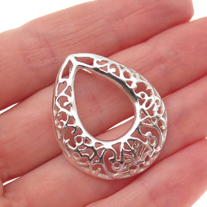 925 Sterling Silver Vintage Ornate Teardrop Slide Charm Pendant