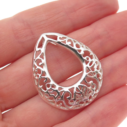925 Sterling Silver Vintage Ornate Teardrop Slide Charm Pendant