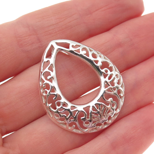 925 Sterling Silver Vintage Ornate Teardrop Slide Charm Pendant